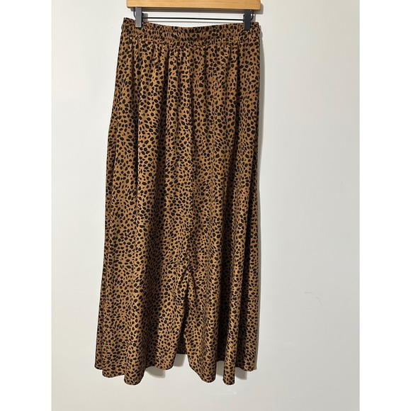 BLUETIME Leopard Print Maxi Skirt Size L Elastic Waist Drawstring Flowy - Picture 3 of 5